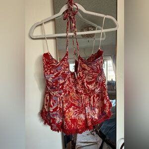 Free People Floral Red Women's halter top